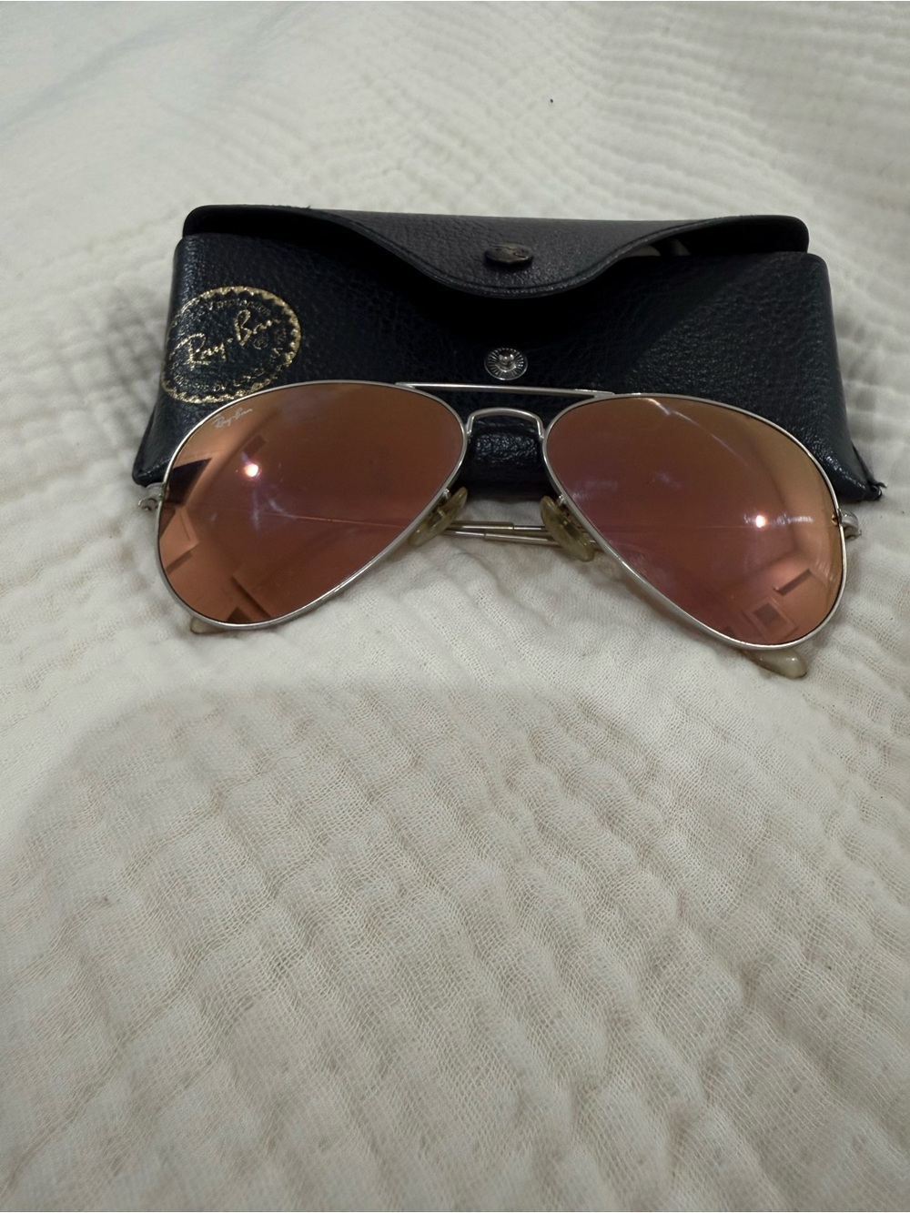 Ray-Ban Aviator Sunglasses with Pink/Rose Lenses and Silver Frame